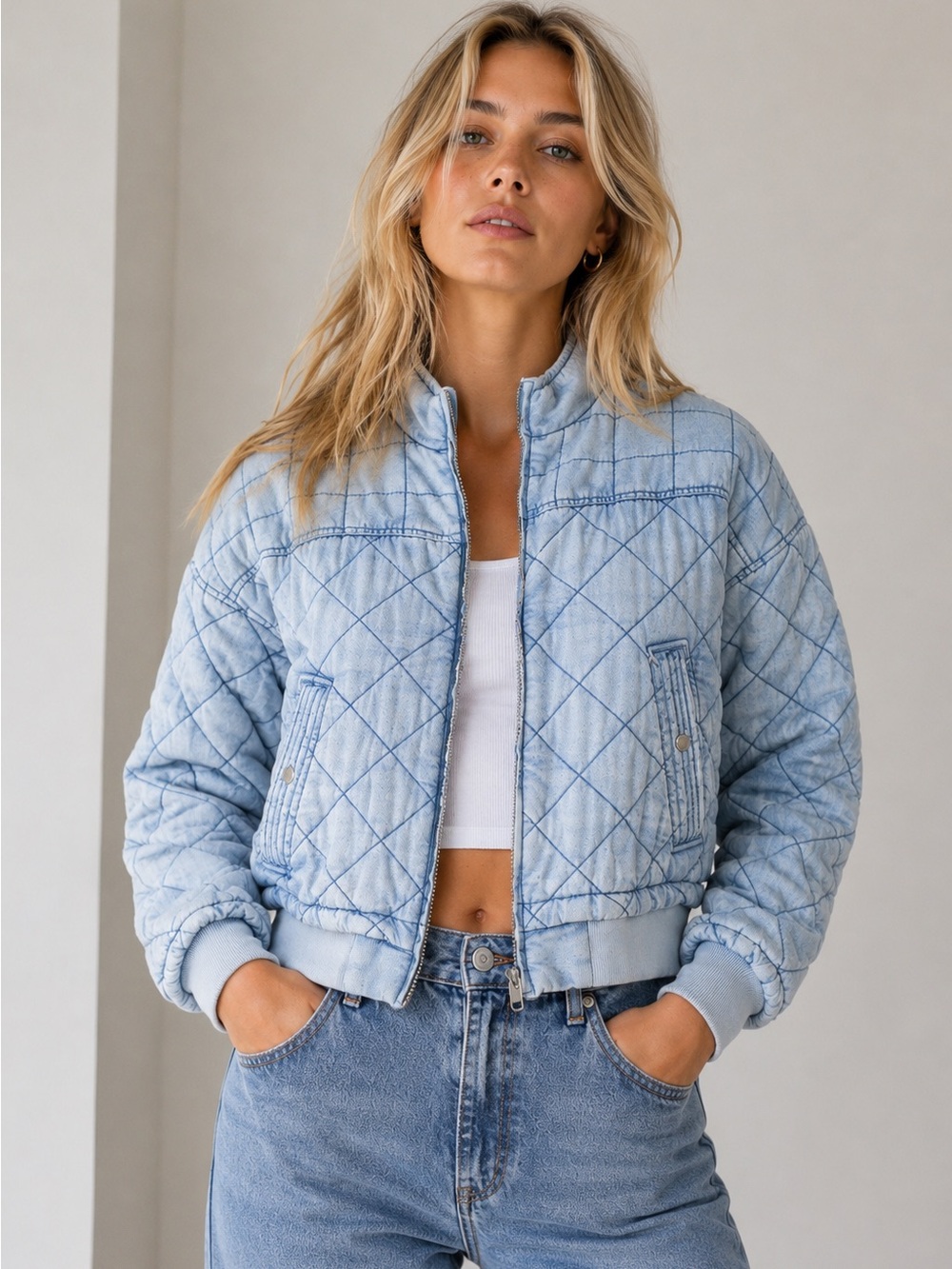 Blank NYC Light Blue Quilted Women's Jacket